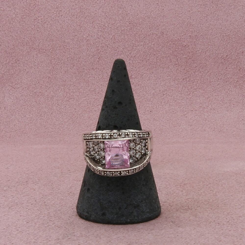 sterling silver chunky pave cz & pink sapphire (as-is) ring size 8